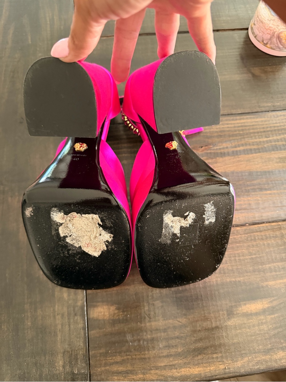 Versace Medusa Aevitas Satin Platform Pumps Pink Crystal Ankle Strap EU 40 - Picture 8 of 8